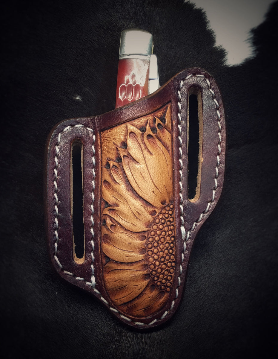 Made To Order Custom Trapper Knife Tooled Leather Pancake Sheath