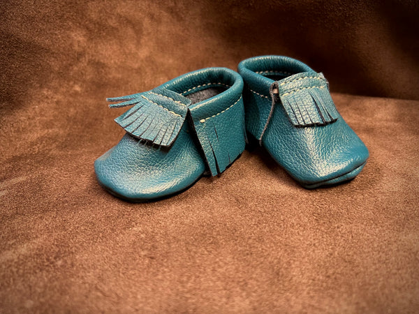 Teal Leather Baby Moccasins
