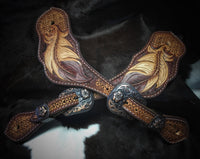 Made To Order Custom Tooled Carved Leather Spur Straps - Floral, Feather, Basket Stamped