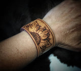 Made To Order Beautiful Custom Hand Tooled Leather Sunflower Cuff Bracelet