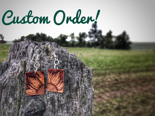 Made To Order Custom Hand Tooled Sunflower Leather Earrings