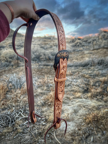 Hand Tooled Floral Pattern Belt Style Headstall